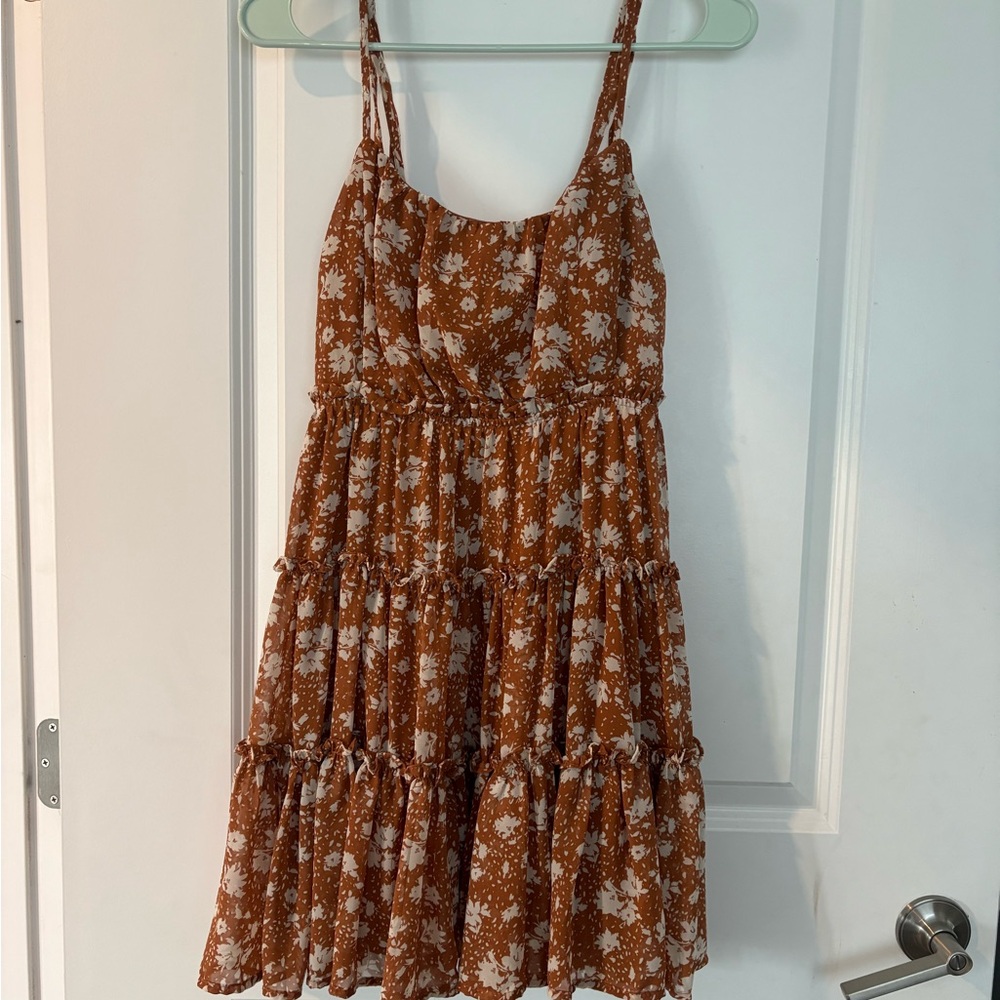 Floral Tiered Brown Dress